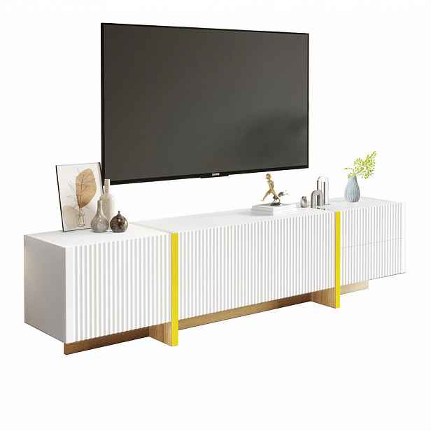 OKWISH TV stolek 190/35/45 cm bílý a zlatý z MDF a dřevotřísky s úložným prostorem