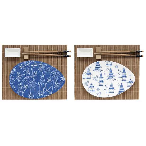 Sada na shushi s podložkami porcelánové tyčinky Pagoda Easy Life modrá