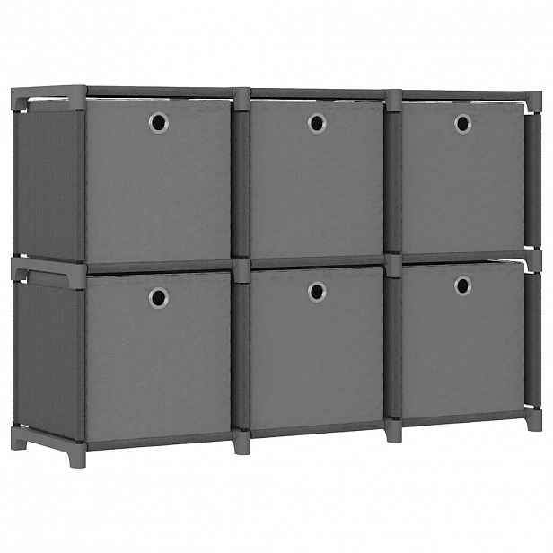 vidaXL Výstavní police 6 přihrádek s boxy šedá 103x30x72,5 cm textil