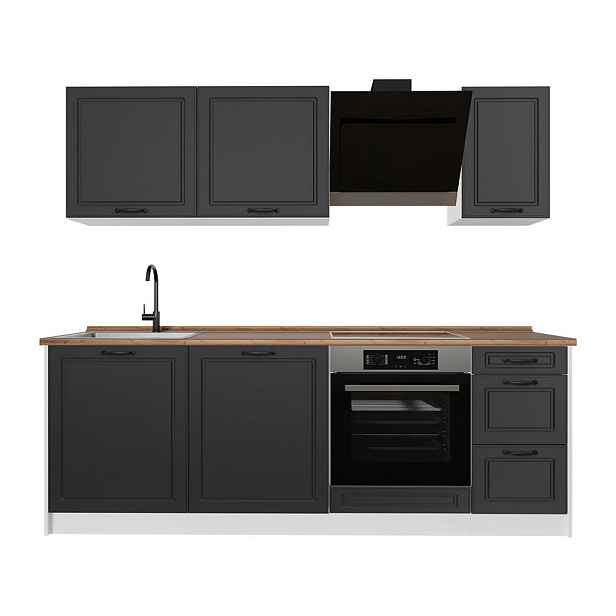 Vicco KUCHYŇSKÝ KOUT R-Line, Antracitový venkovský dům/Bílá, 220 cm pracovná doska Dub Goldkraft