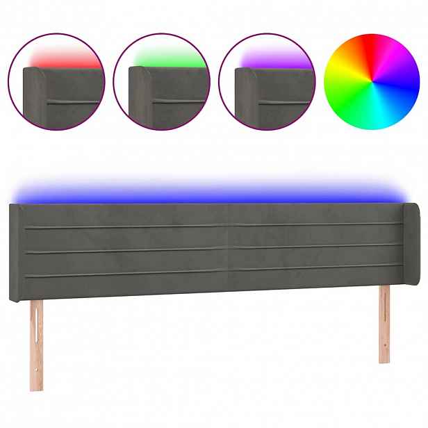 vidaXL Čelo postele s LED tmavě šedé 163 x 16 x 78/88 cm samet