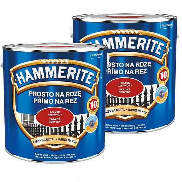 Hammerite Barva Na Kov 5L Přímo Na Rez Červený Lesk Set 2x2,5L