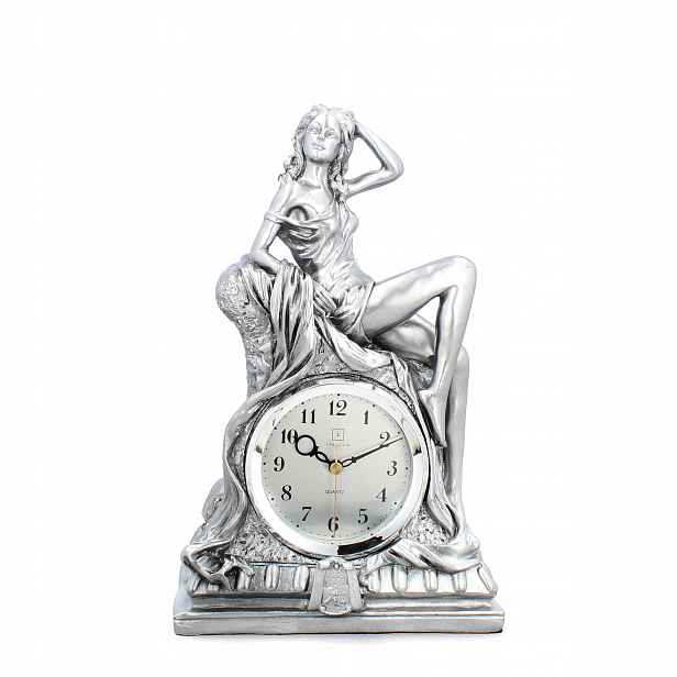 Livello stojící krbové hodiny keramické retro stříbrné 29 Cm velké žena