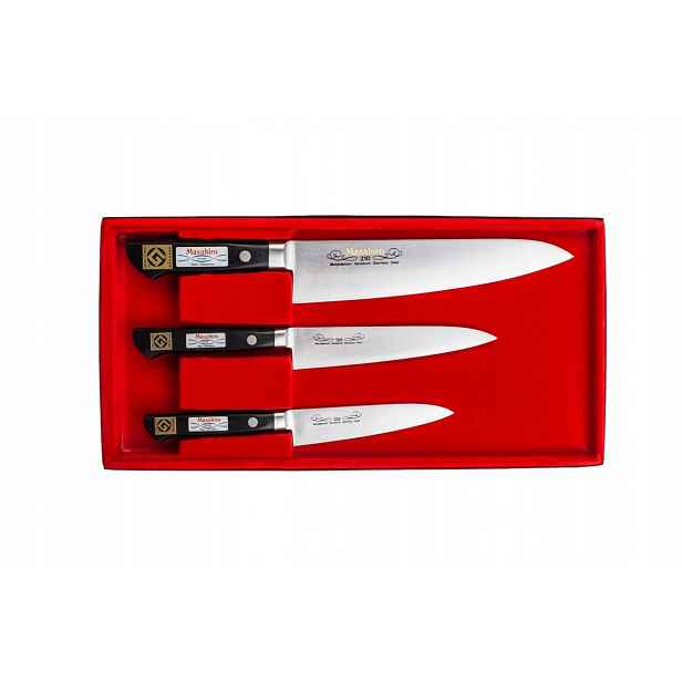 Sada 3 japonských nožů Masahiro MV 21+15+12 cm MBS-26 pakkawood Seki