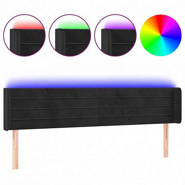 vidaXL Čelo postele s LED černé 163 x 16 x 78/88 cm samet