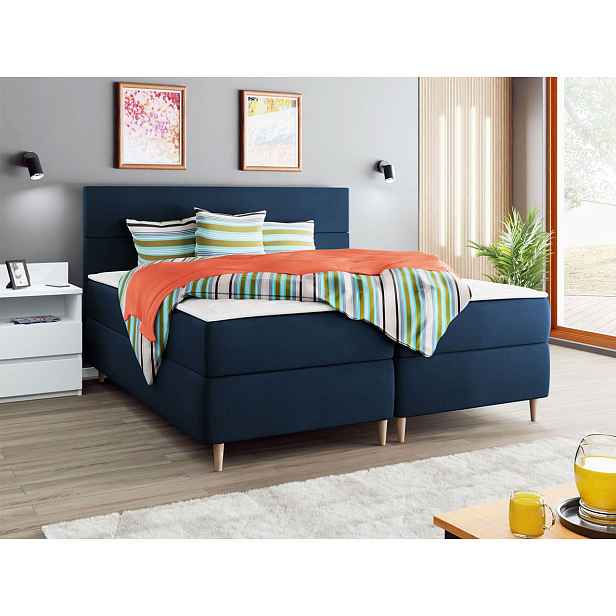 Hotelová postel s úložným prostorem 180x200 KALIX - modrá + topper ZDARMA