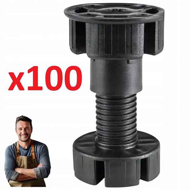 Nábytková noha černá Pvc H-60 mm (60-80 mm) Kuchyňská noha 3 dílná 100 ks