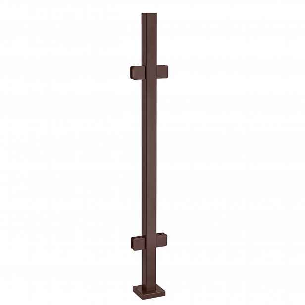 Průchozí sloupek 110 cm pro skleněné zábradlí 40x40 Hnědý 4 držáky Loft