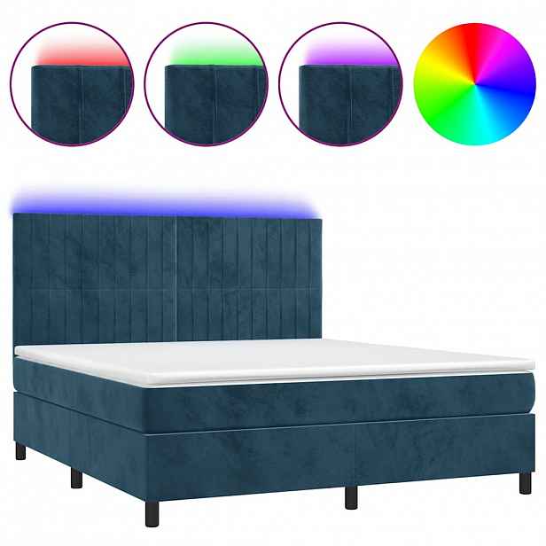 vidaXL Box spring postel s matrací a LED tmavě modrá 160x200 cm samet