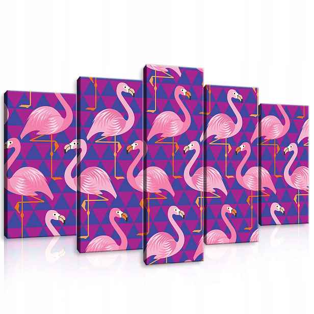 Obraz 100x60 Flamingo tropy růže fialová geometrie moderní výzdoba