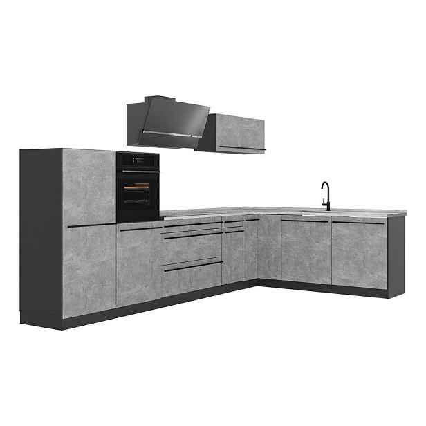 Vicco ROHOVÁ KUCHYŇ R-Line, Beton/Antracit, 347 x cm bez pracovní desky