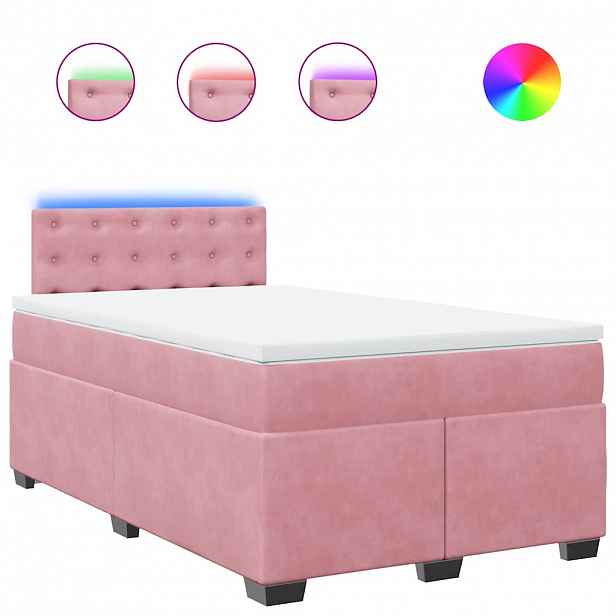 vidaXL Box spring postel s matrací růžová 120x190 cm samet