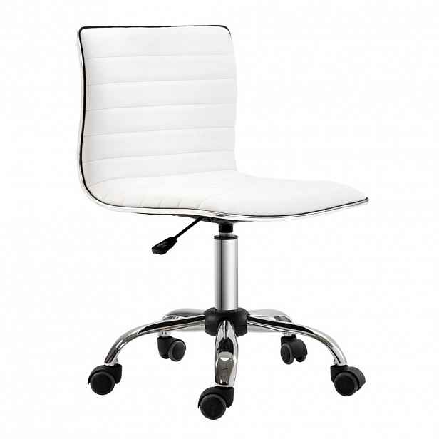 OKWISH KOSMETICKÁ židle 48/52/78-90 cm bílá z eko kůže s nastavitelnou výškou a kolečky