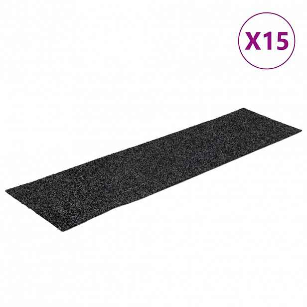 vidaXL Schodové rohože samolepicí 15 ks 76 x 20 cm tmavě šedé obdélníkové