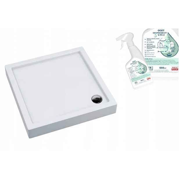 Čtvercová sprchová vanička Kronos Plus 90x90x14 Stabilsound – přípravek ocet go
