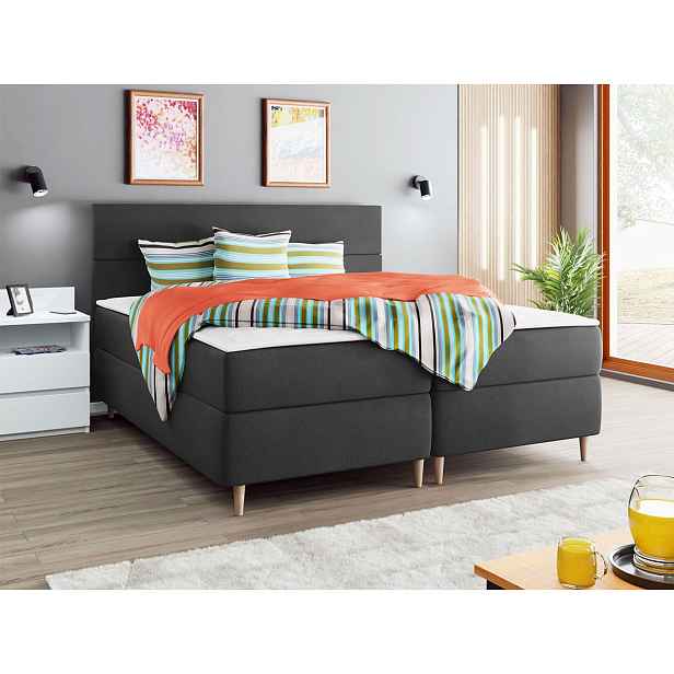 Hotelová postel s úložným prostorem 180x200 KALIX - tmavá šedá + topper ZDARMA