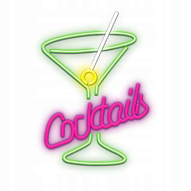 Led neonový nápis Cocktails na plexiskle – růžová a zelená, napájení Usb 5V 1A, včetně stmívače