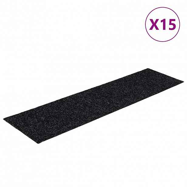 vidaXL Schodové rohože samolepicí 15 ks 76 x 20 cm černé obdélníkové