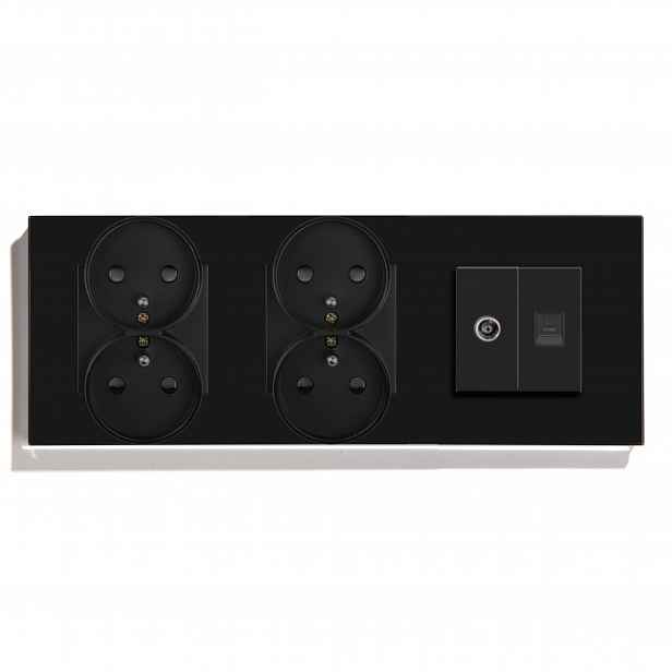 Elektrická Zásuvka Skleněná Trojitá 3F 229 mm Tv Anténa Internet RJ45 CAT5e