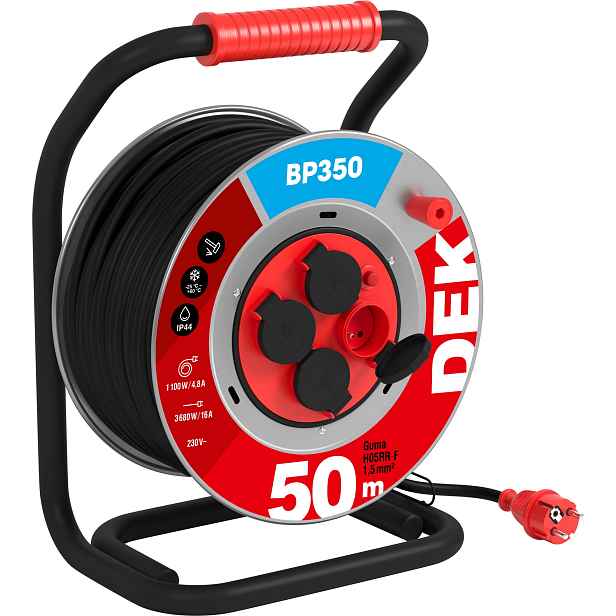 Kabel prodlužovací gumový na bubnu DEK BP350 50 m 1,5 mm2 IP 44