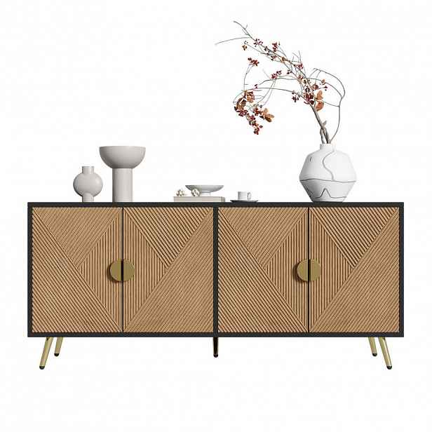 OKWISH BOČNÍ skříň 160/40/75 cm černá a dřevěná z MDF a dřevotřísky se soft-close panty