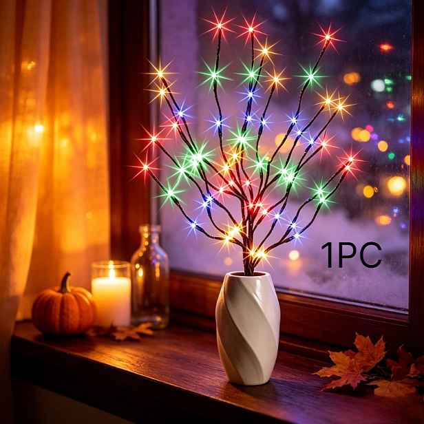 TEMU Simulovaná LED světla na větvičkách v hnědo-nažloutlém odstínu, světla pro sváteční atmosféru, 20 LED korálků, osvětlené pohádkové světla na