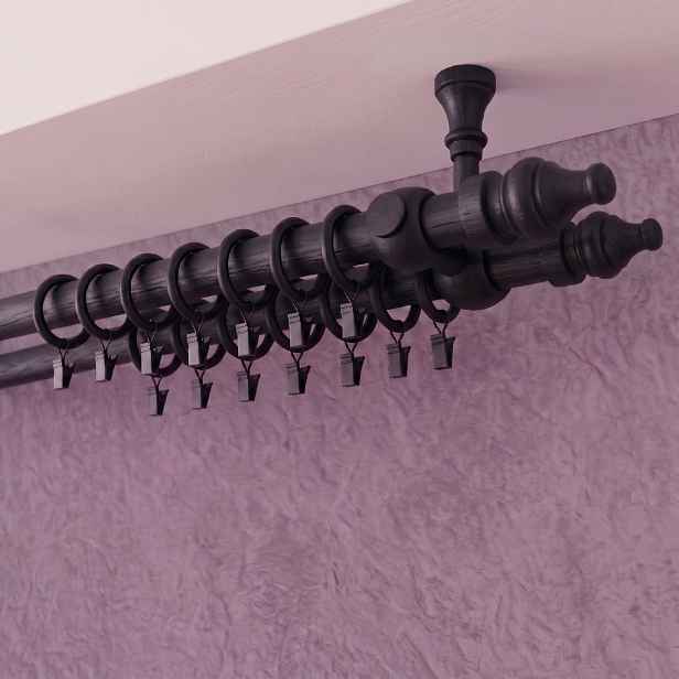Dřevěná garnýž Ø 28 mm více rozměrů LINDA TOP FIX černá dvouřadá Mybesthome Rozměr: 200 cm