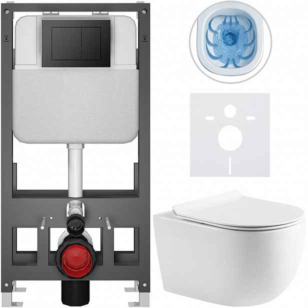 Kompletní WC set Basic/Felci - bílá lesklá - WC tlačítko Maxio/Černá - volně stojící - předstěnová instalace - 53x37 cm