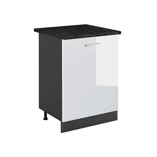 Vicco SPODNÍ SKŘÍŇKA KUCHYŇSKÉ LINKY R-Line, Bílá vysoký lesk/Antracit, 60 cm s 1 dveřmi pracovná doska antracitová