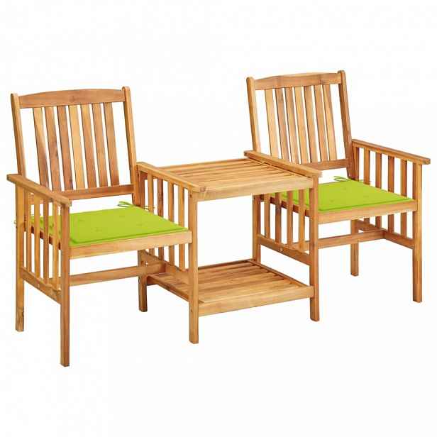 Zahradní židle s čajovým stolkem a poduškami Dekorhome Světle zelená
