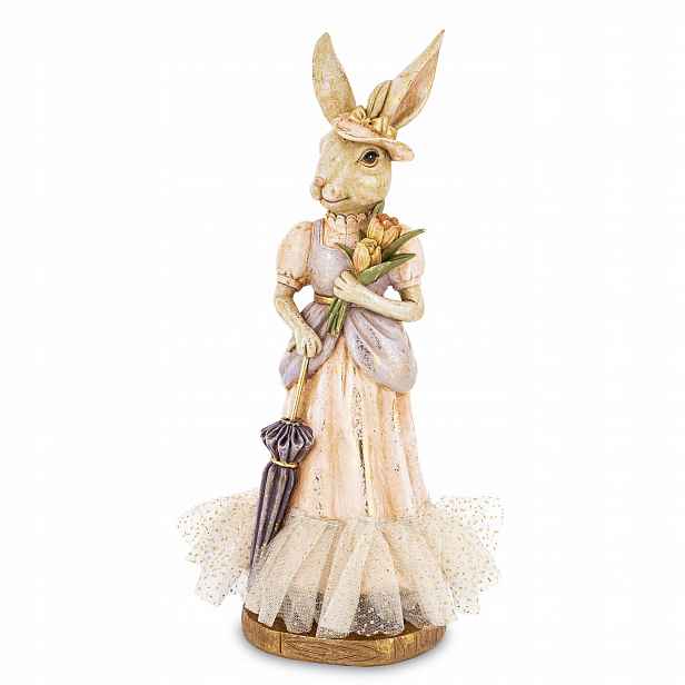 Králík dáma deštník tulipány figurka Pierrot vintage dekorace zlatá