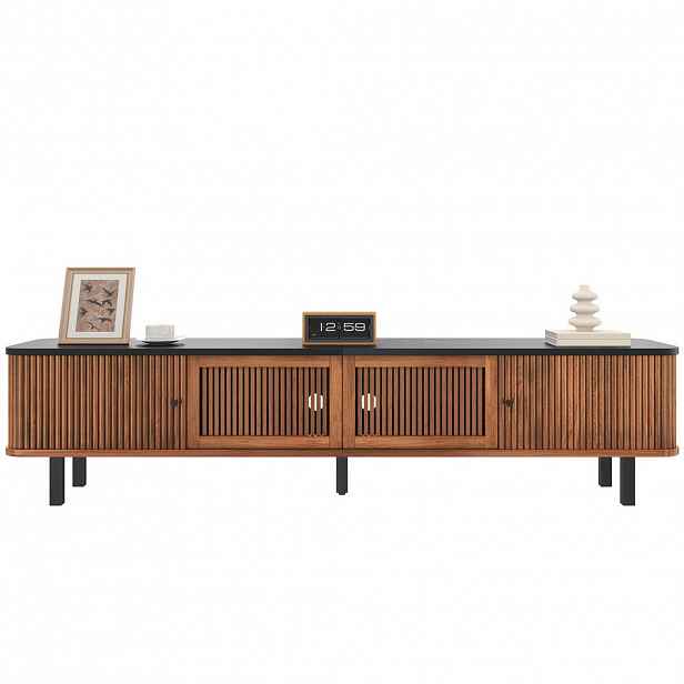OKWISH TV stolek 190/35/45 cm ořech z MDF a dřevotřísky s posuvnými dvířky a mřížkou