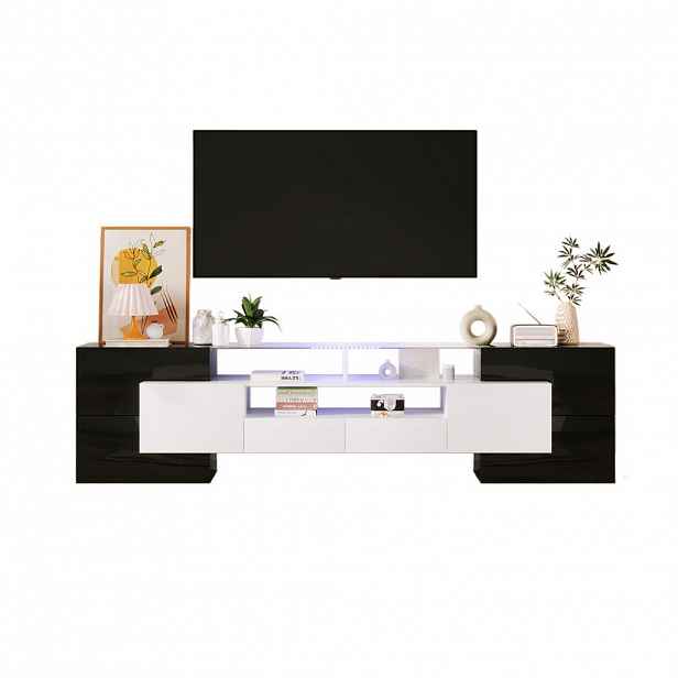 OKWISH TV stolek 200/35/60 cm černá a bílá z dřevotřísky a MDF s LED osvětlením