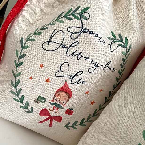 TEMU Dárek pro ni/jeho Personalizované Vánoční punčocha s jménem Elf Santa Sack Rodinný chlapec Holka Veselé Vánoce Štědrý večer Sváteční dárková