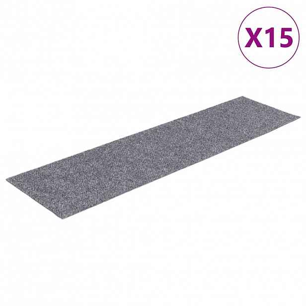 vidaXL Schodové rohože samolepicí 15 ks 76 x 20 cm světle šedé obdélníkové