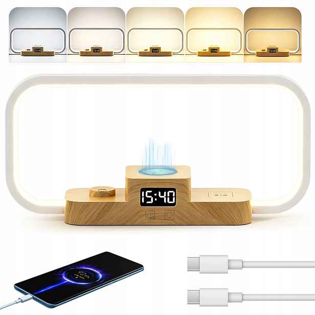 3V1 Noční Lampa Led Stolní Na Stůl Indukční Nabíječka Hodiny Budík