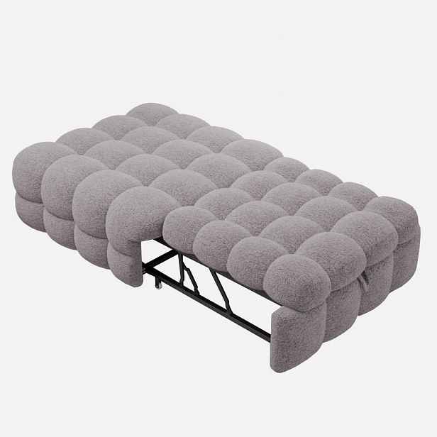OKWISH ROZKLÁDACÍ křeslo 183/76/42 cm světle šedá z imitace beránčí kůže 2 v 1