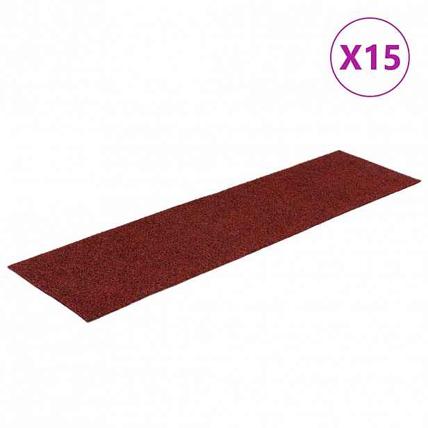vidaXL Schodové rohože samolepicí 15 ks 76 x 20 cm bordó červená obdélníková