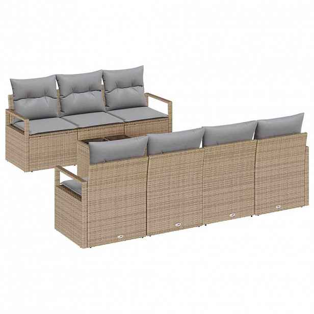 vidaXL Set pohovek 8 ks 7-Počet míst Beige a šedá polyratan