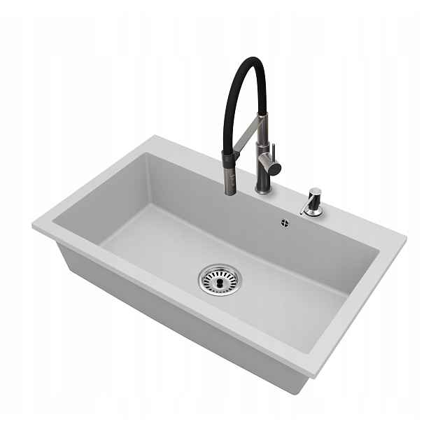 Granitový dřez Jednokomorový Elite 80 Baterie Dávkovač Sifon Chrom