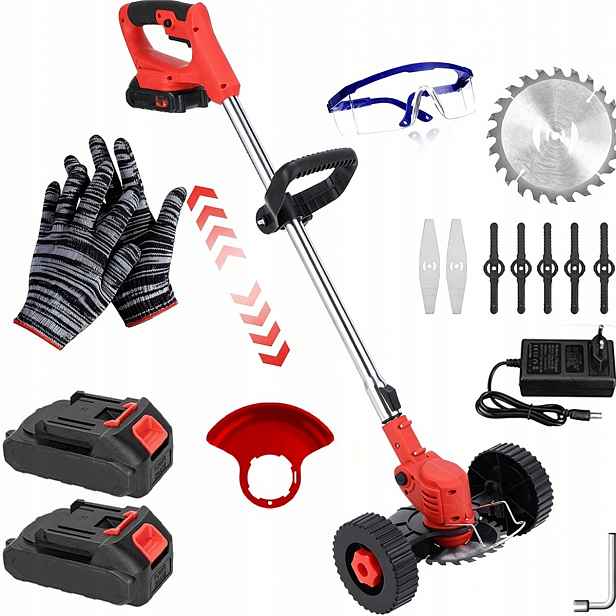 Akumulátorová sekačka 650 W s teleskopickou rukojetí 90-120 cm, červená