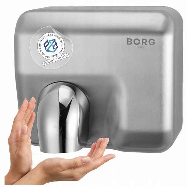 Sušička rukou 2500W Borg Flowmaster Stříbrná ocelová pohyblivá tryska Pzh