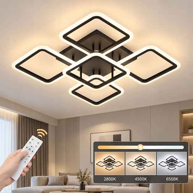 Stropní Led svítidlo, 57 W, čtvercové stmívatelné stropní světlo, černé