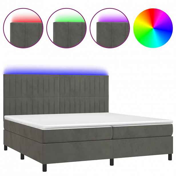 vidaXL Box spring postel s matrací a LED tmavě šedá 200x200 cm samet