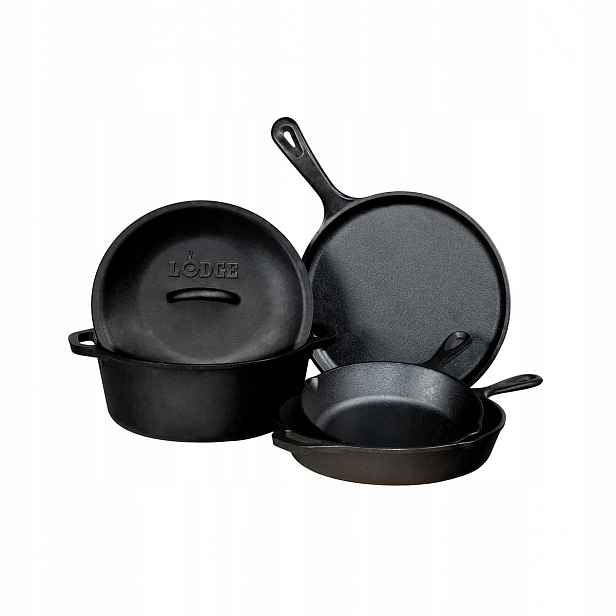 Litinová sada Lodge 5 ks pánev 20+26 cm, griddle, hrnec 4,7 L