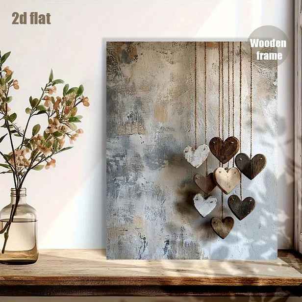 TEMU 2D plochý obraz, 2D plochý obraz, 2D 1ks plátno, nástěnné umění s potisknutými materiály - Retro abstraktní design srdce inspirovaný severským