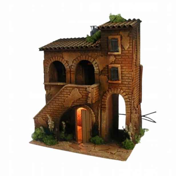 Dekorace Vánočního Betlému Osvětlený Domeček Se Schodištěm 35x25x40 CM
