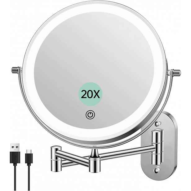 Kosmetické zrcátko s podsvícením a funkcí zvětšení 1/20x 5000 mAh