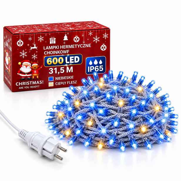 Lampičky rampouchy 600 Led 31,5 m modré s teple bílým zábleskem