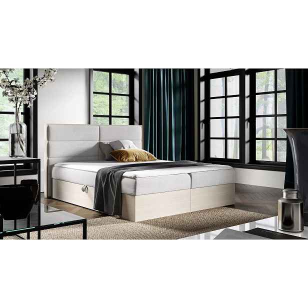 Manželská postel 140x220 CHANTELLE 5 - nordic teak / světle šedá 2 + topper ZDARMA